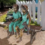Boy Girl Bench Garden Statue